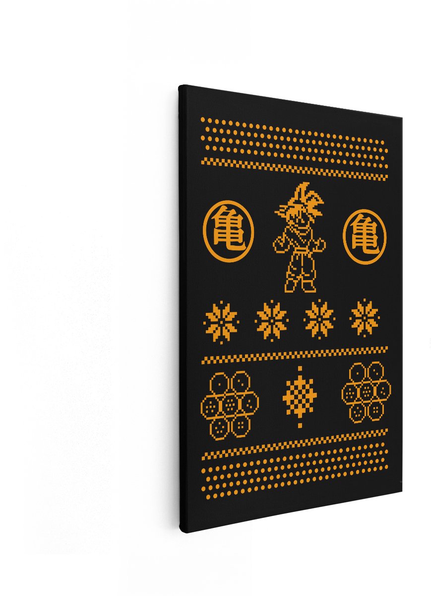 Artaza Canvas Schilderij Goku - 60x90 cm - Wanddecoratie Dragon Ball - Muurdecoratie Pixel Art - Decoratie Gaming Anime - Oranje