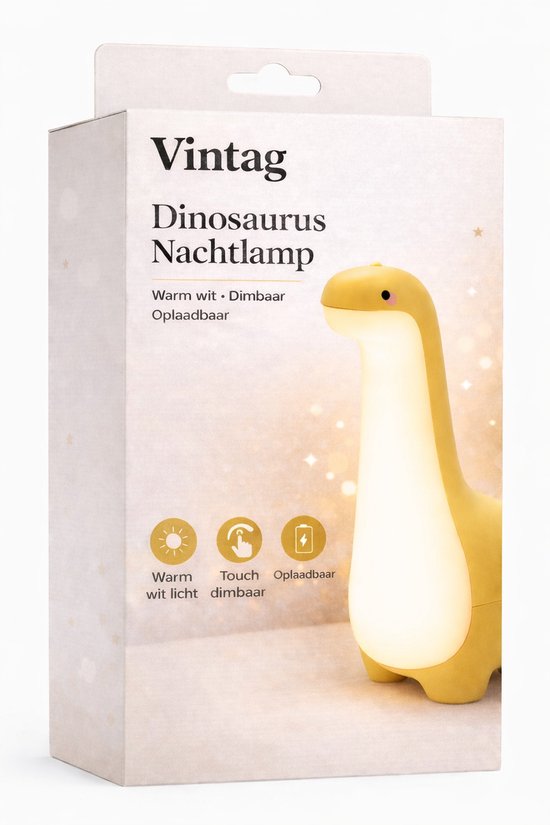 Nachtlamp - Dinosaurus - Geel - Oplaadbaar - Touch Dimbaar - Warm Licht van Merkloos — afbeelding 5