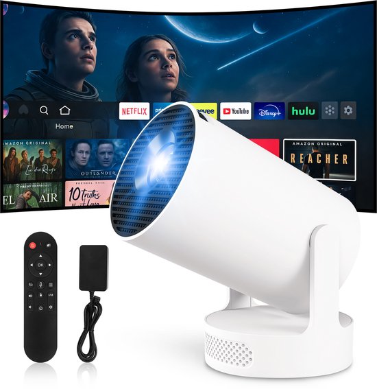 Mini beamer projector 4K Android 11 WiFi 6 draagbaar 180° draaibaar automatische correctie HDMI USB speaker