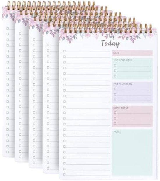 To-Do List Notebooks Set Van 5 – Spiraal – 52 Vellen – Ongedateerd ...