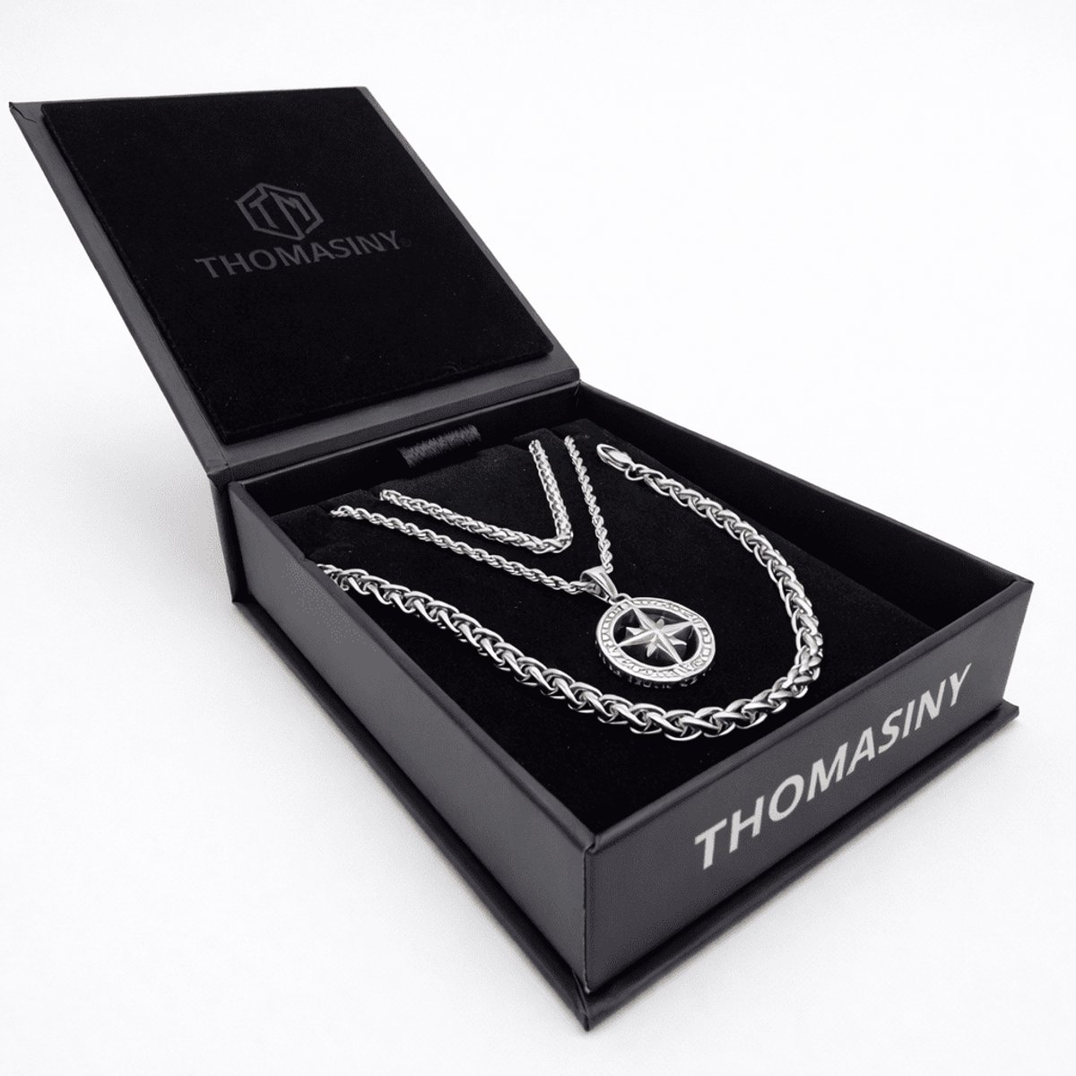 True North Cadeauset Zilver – 3-delige Herensieradenset met Poolster Hanger, Ketting & Armband – 316L RVS
