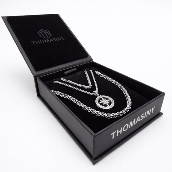 True North Cadeauset Zilver – 3-delige Herensieradenset met Poolster Hanger, Ketting & Armband – 316L RVS