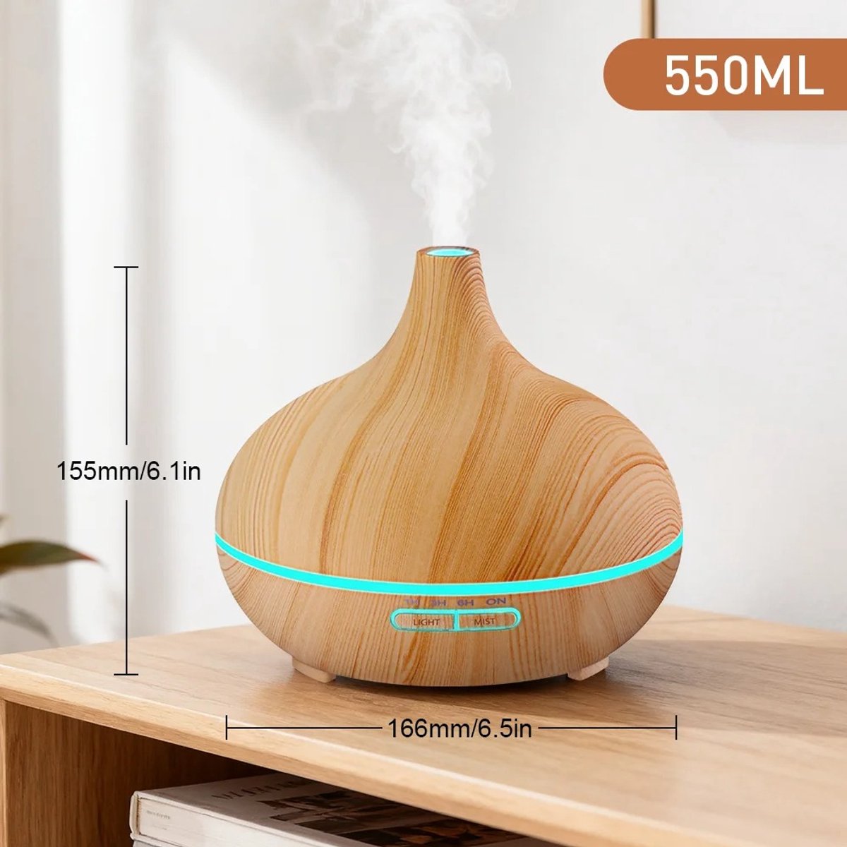 LeeuwenChoice® Aroma Diffuser Met LED - Geurwolkje - Luchtbevochtiger Met Aromatherapie - Met Afstandbediening - Houtnerf