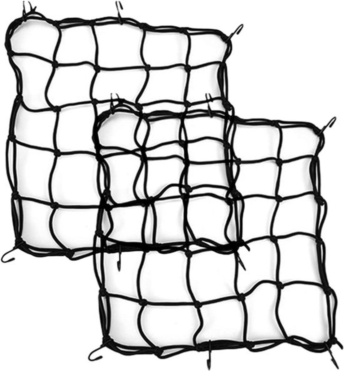 Motorfiets Vrachtnet 15" x 15" - 2 Stuks - Heavy Duty Bungee Net - Elastisch Koord - Opslag Tie Down - Zwart.