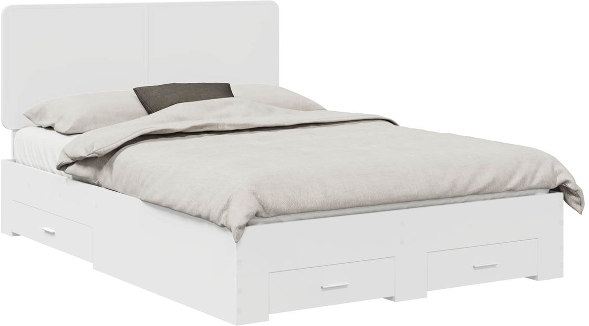 Tweepersoonsbed | Dubbelbed | Volwassenenbed | Bedframe met hoofdeinde met lade Wit 160 x 200 cm Bewerkt hout
