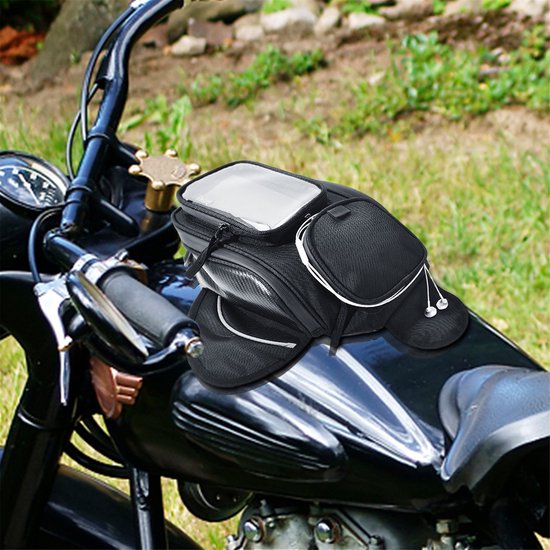 CHIWIN Waterdichte Magnetische Tanktas Motor – Motorfiets Tas met Touchscreen Venster, Opbergvak & Schouderband – Universele Motor Opbergtas voor Heren & Dames, Geschikt voor Reizen, Dagelijks Gebruik & Toertochten