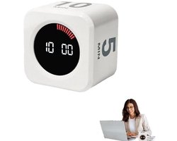 Wekker - Visuele roterende timer - Voorgeprogrammeerde tijd - Kubusvormige bureautimer - Met aftelfunctie - Oplaadbaar - Instelbare tijd - Geschikt voor mensen met ADHD voor gebruik op het werk, tijdens het studeren, in de keuken, enz. - Wit