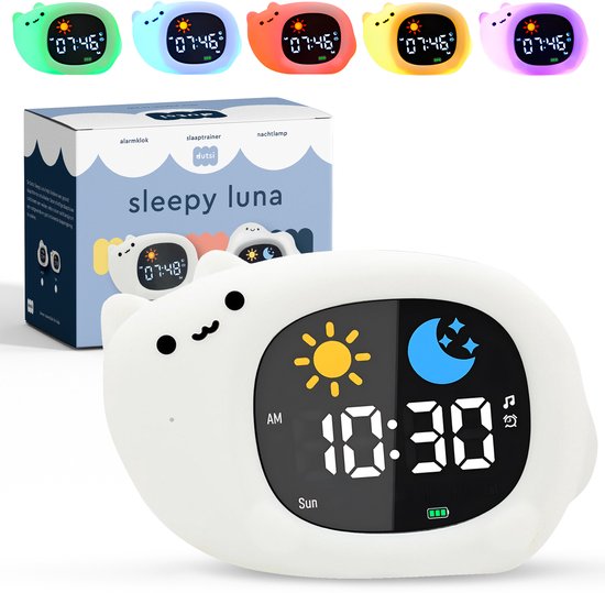 Dutsi - Sleep Trainer Enfants - Sleepy Luna - Chaton - Avec Wekker, bruit Witte et veilleuse - Aide à un rythme de sommeil sain