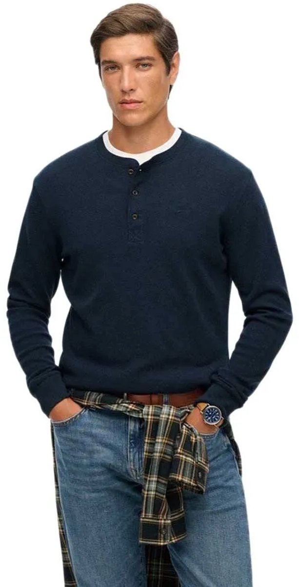 Superdry Vintage Logo Middelzwaar Halve Knoop Shirt Heren Tops Marineblauw