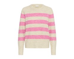 Kaffe KAniel Striped Pullover Dames Trui - Feather Gray Mel/Pink melange