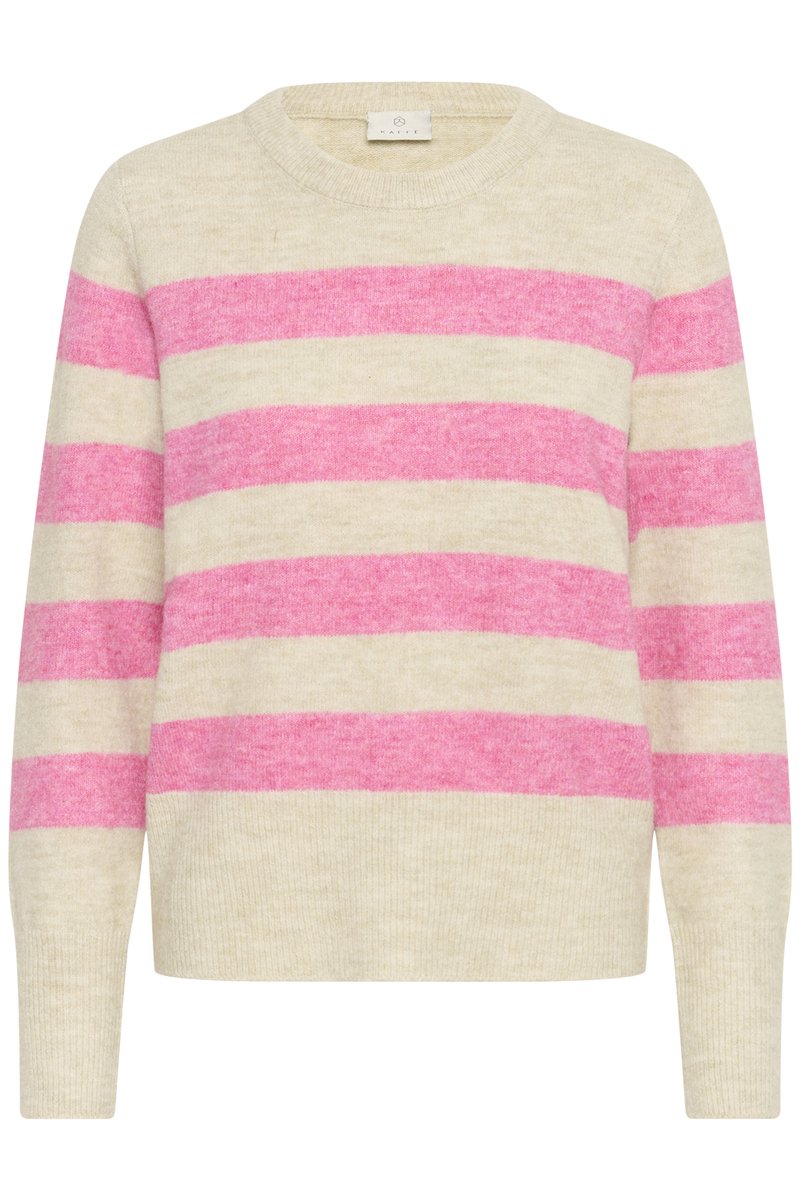 Kaffe KAniel Striped Pullover Dames Trui - Feather Gray Mel/Pink melange