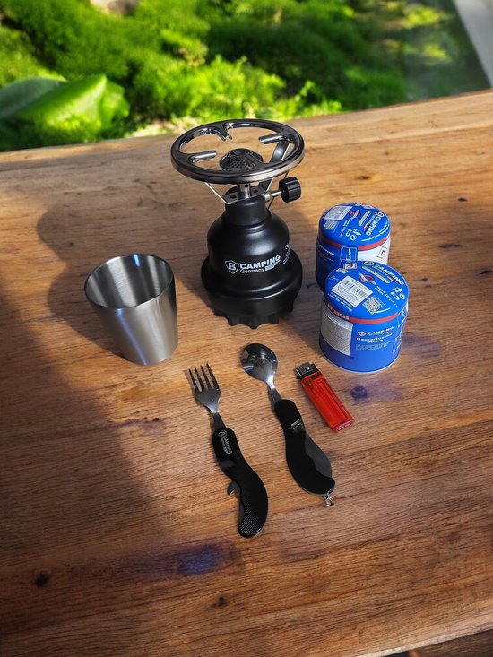 Camping Gasstel met 2 Patronen + Lepel/Vork Bestekset aansteker - Klaar voor gebruik van Camping — afbeelding 5