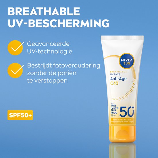NIVEA SUN UV Face Anti-Age Q10 SPF50 - Zonnebrand Gezicht - Anti Rimpel Zonnebrandcrème - Anti-Age - 40ml