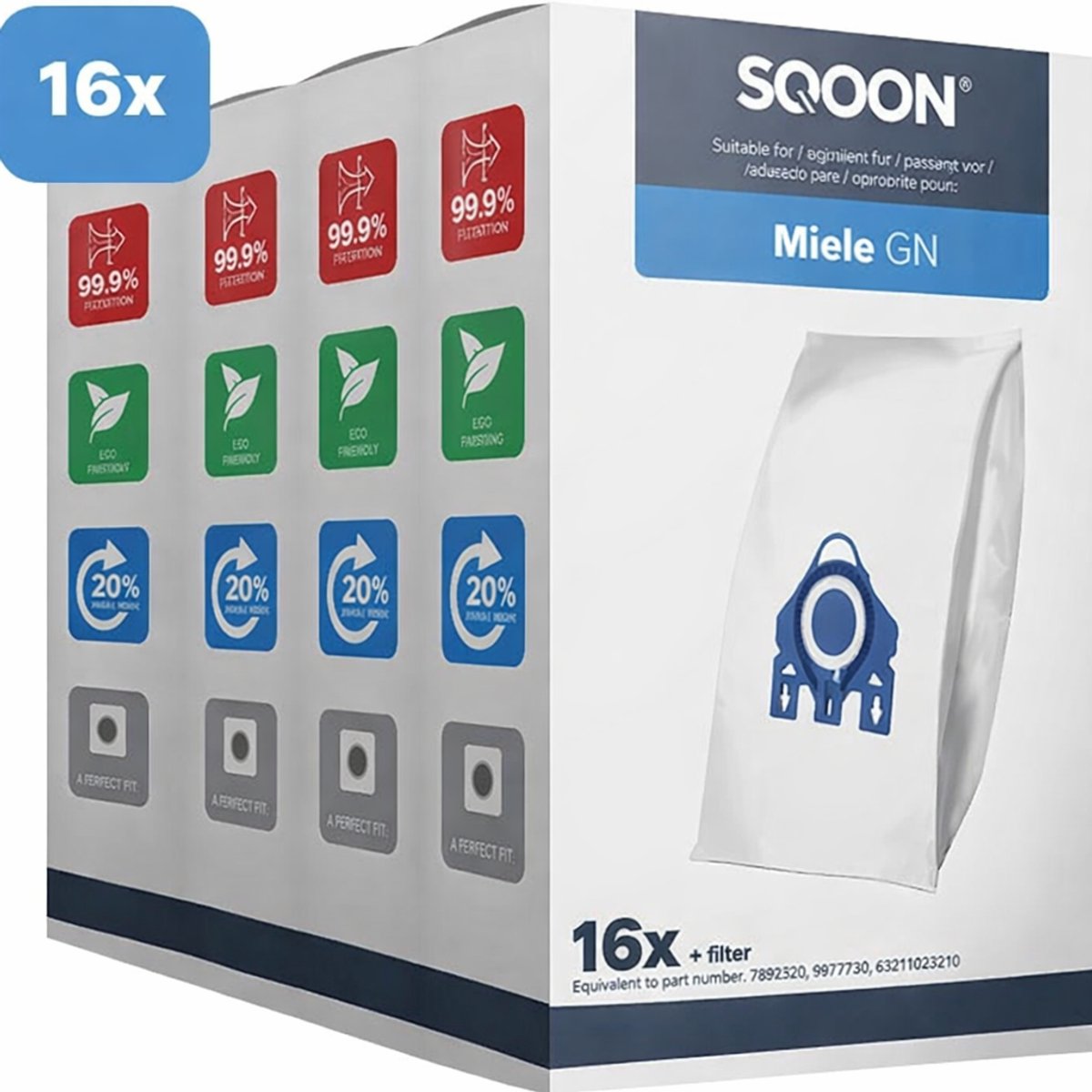 SQOON® Kwaliteit stofzuigerzakken geschikt voor Miele HyClean G/N - Miele 9917730 - o.a. Miele Complete C2, Complete C3, Classic C1, S8, S5, S2 Series