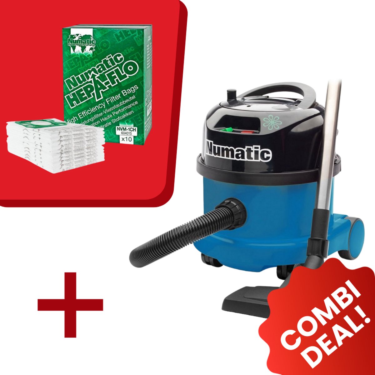 Numatic - Stofzuiger PPR240-11 - Blauw - Inclusief 10x Stofzuigerzak NVM-1CH Hepa