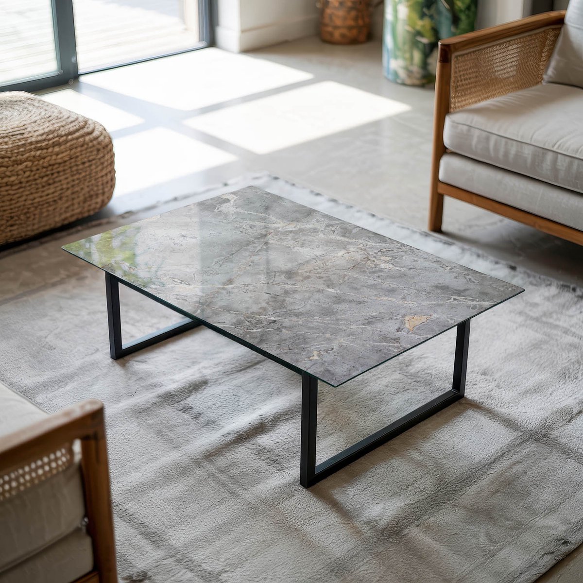 Coloray Tafelblad - Tafelblad Buiten - 80x60 cm - Grijs - Rechthoek Glazen Tafelblad - Buiten Tafelblad - Los Tafelblad - Tafelblad Glas - Glas Voor Tafelblad woonkamerdecoratie Grijs - Patroon geïnspireerd op marmer