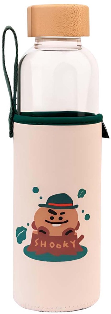 Bt21 Drinkfles Shooky 500 Ml 7 X 23,5 Cm Glas Transparant/beige