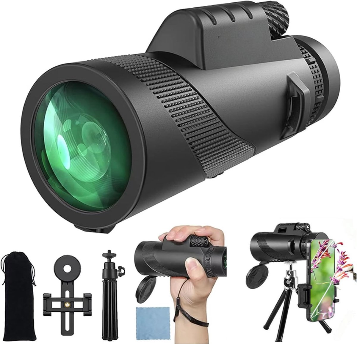 Smartphone - Telelens - Telefoonlenzen - 12x50 Monoculaire, Brede Visie voor Volwassenen en Kinderen, Met Stabiele Draagbare Tripod voor Vogels en Wandelingen