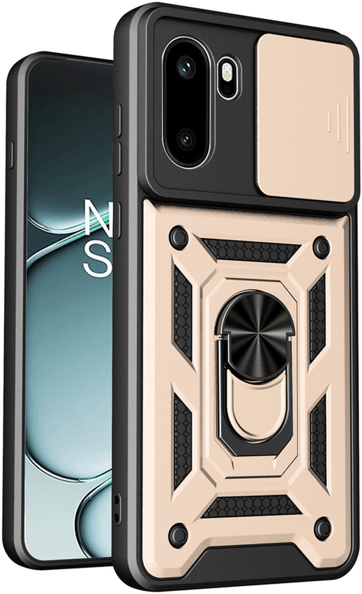 MobyDefend Hoesje - Geschikt voor OnePlus 15R - Pantsercase Met Draaibare Ring - Goud