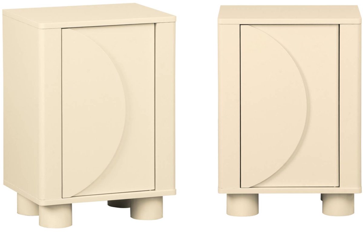 sweeek Set van 2 nachtkastjes met houteffect 1 omkeerbare deur - pondi Beige