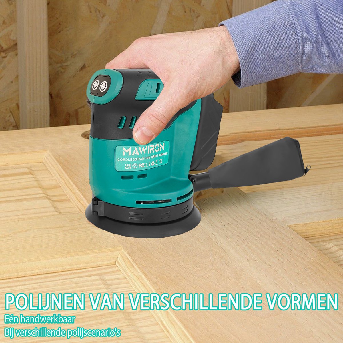 Børsteloze orbitale schuurmachine compatibel met Makita 18V-batterij, draadloze excentrische schuurmachine met 12 schuurbladen, 360° roterend schuren, voor het schuren en polijsten van metaal/hout (alleen gereedschap, zonder batterij). – foto 6