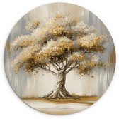 WallCircle® Wandcirkel 120x120 cm - Muurcirkel Boom - Bladeren - Abstract - Wit - Muurdecoratie woonkamer - Wanddecoratie slaapkamer - Kamer decoratie accessoires - Ronde schilderijen XXL