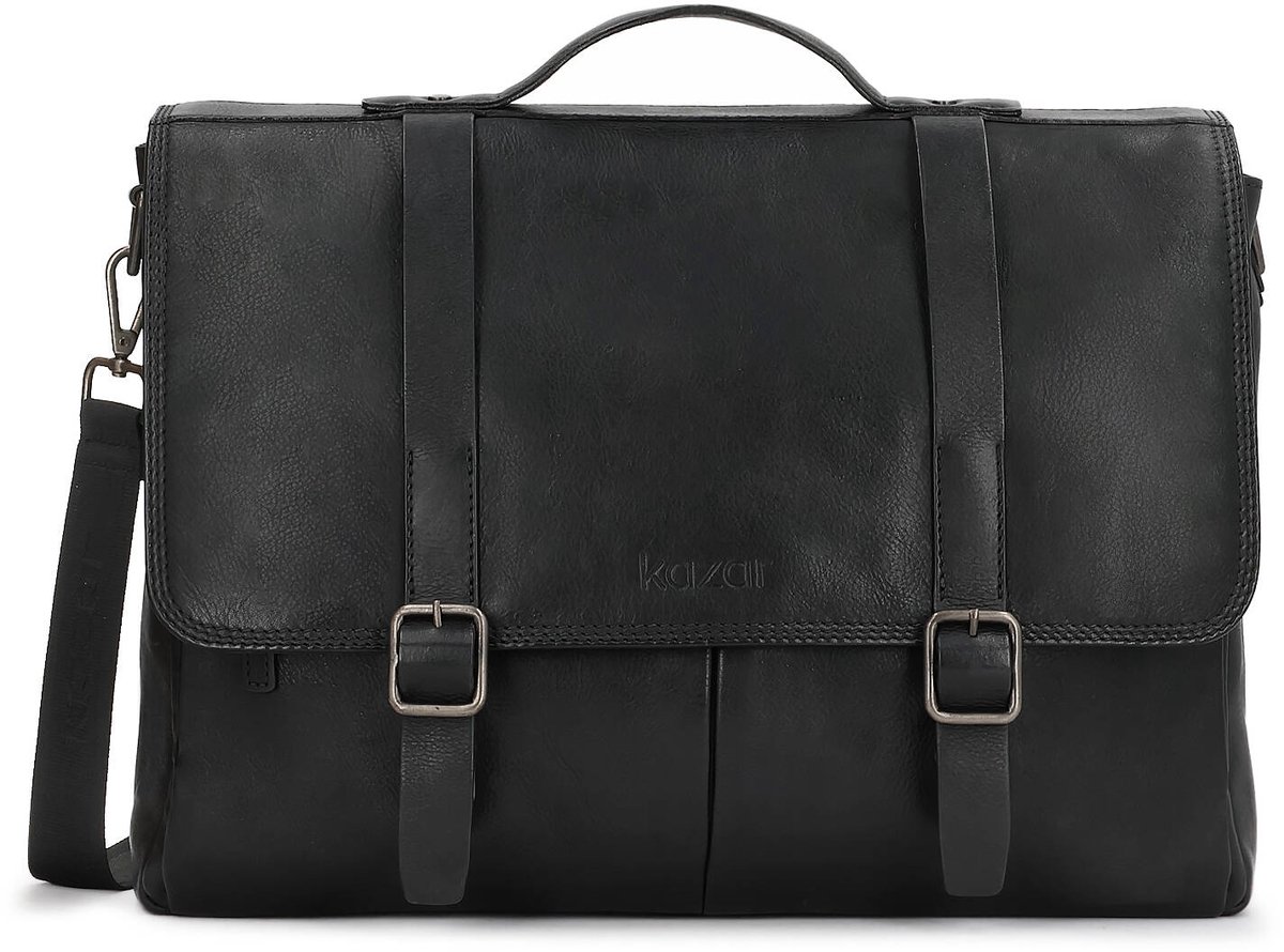 Black business style leather briefcase with laptop compartment
