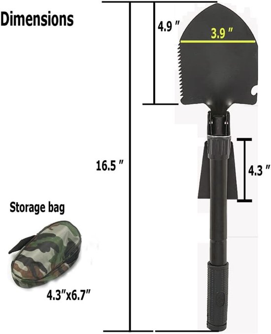 Vouwbare Survival Schoffel - Duurzaam & Compact - Met Draagtas voor Kamperen, Wandelen, Tuinieren & Noodgevallen van Merkloos	 — afbeelding 2
