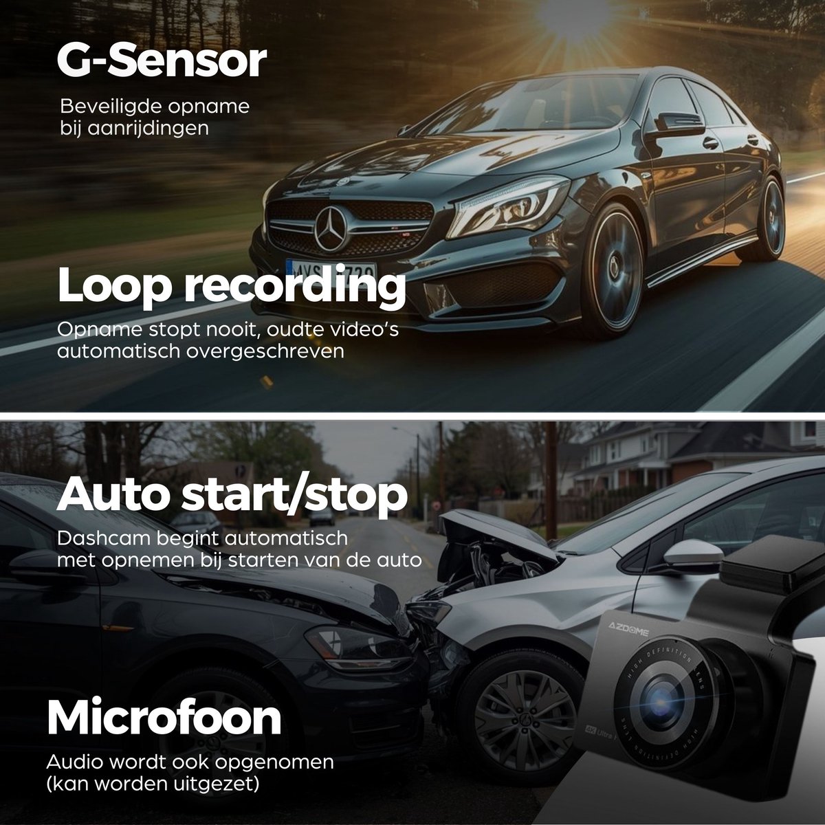 AZDome M63 Lite 1CH dashcam - Ultra 4K resolutie - 3,0 inch IPS lcd thumbnail 5