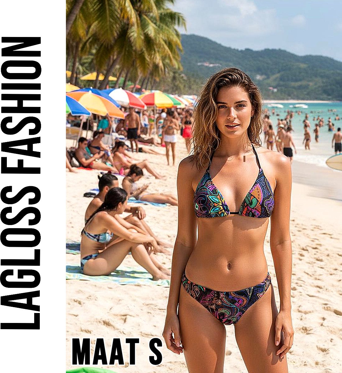 LaGloss® Sexy Retro Print Halterneck Bikini Set met Bindsluiting & Hoge Stretch - Maat S