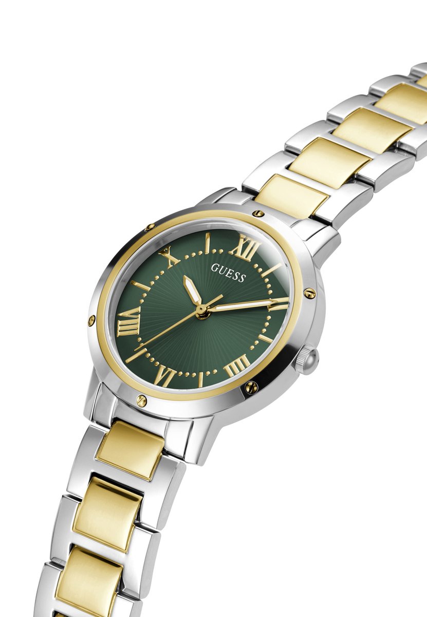 Guess Dawn Quartz Analoog Horloge Twee Toon Case: 100% Recycled Steel | Armband: 100% Recycled Steel 34 mm GW0404L4, GW0404L5