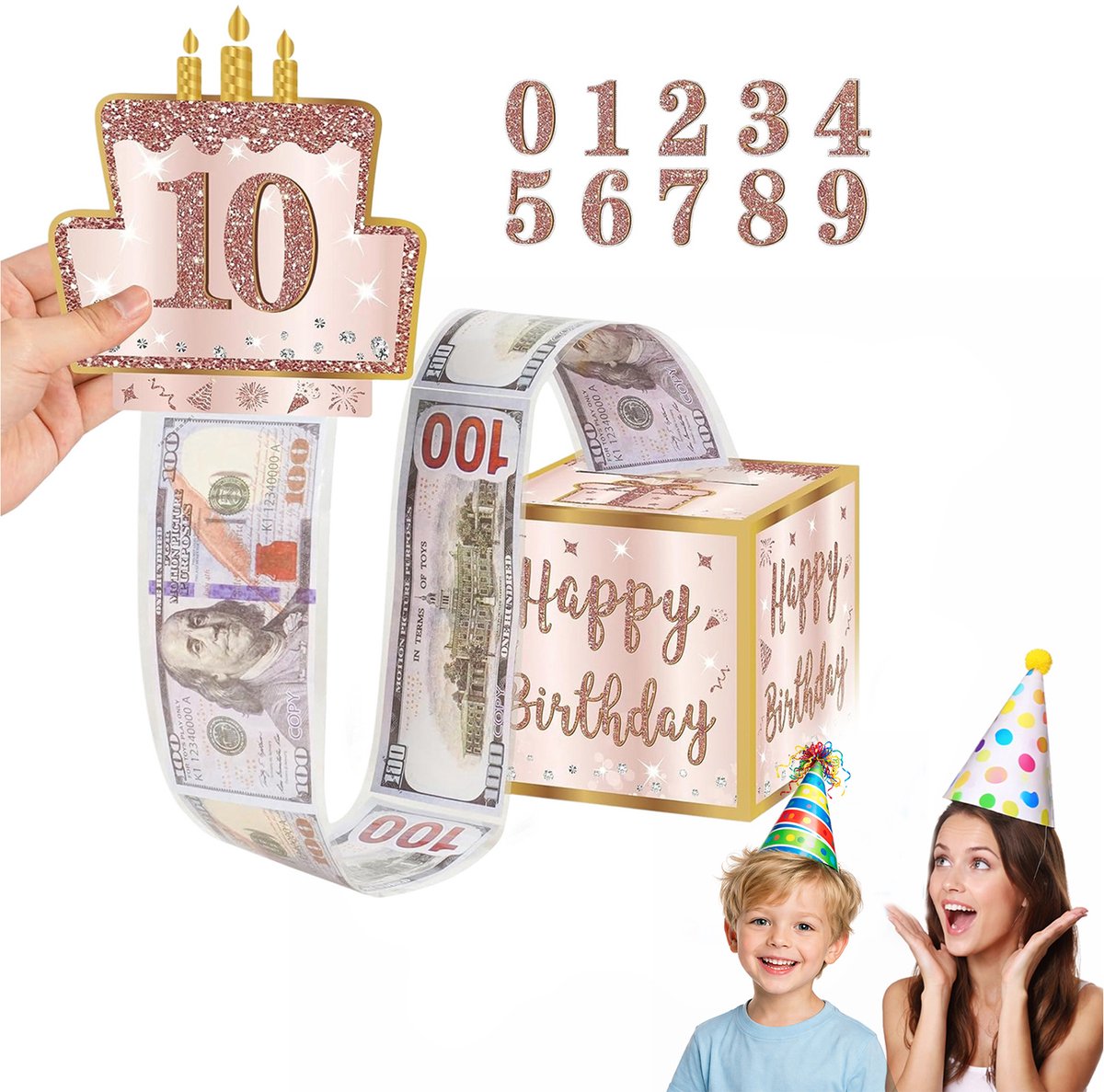 Topmelon Geld Cadeaudoos - Verrassingsdoos voor geldgeschenken - DIY geldcadeau - geldgeschenkverpakking - verjaardagskado tiener Roségoud