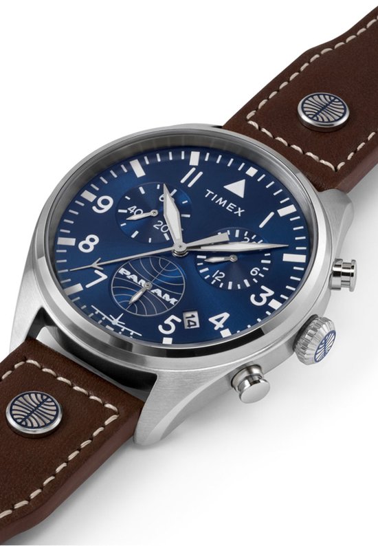 Timex Pan-Am Chrono TWG030000 Horloge - Leer - Bruin - Ø 42 mm