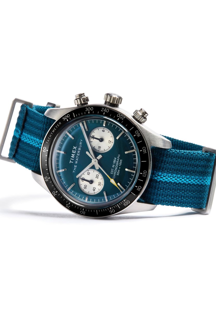 Timex Waterbury Heritage Chronograph Quartz Chronograaf Horloge Blauw Kast: 100% Roestvrij Staal | Armband 100% Textile 39 mm TW2Y38900AJ, TW2Y39000AJ