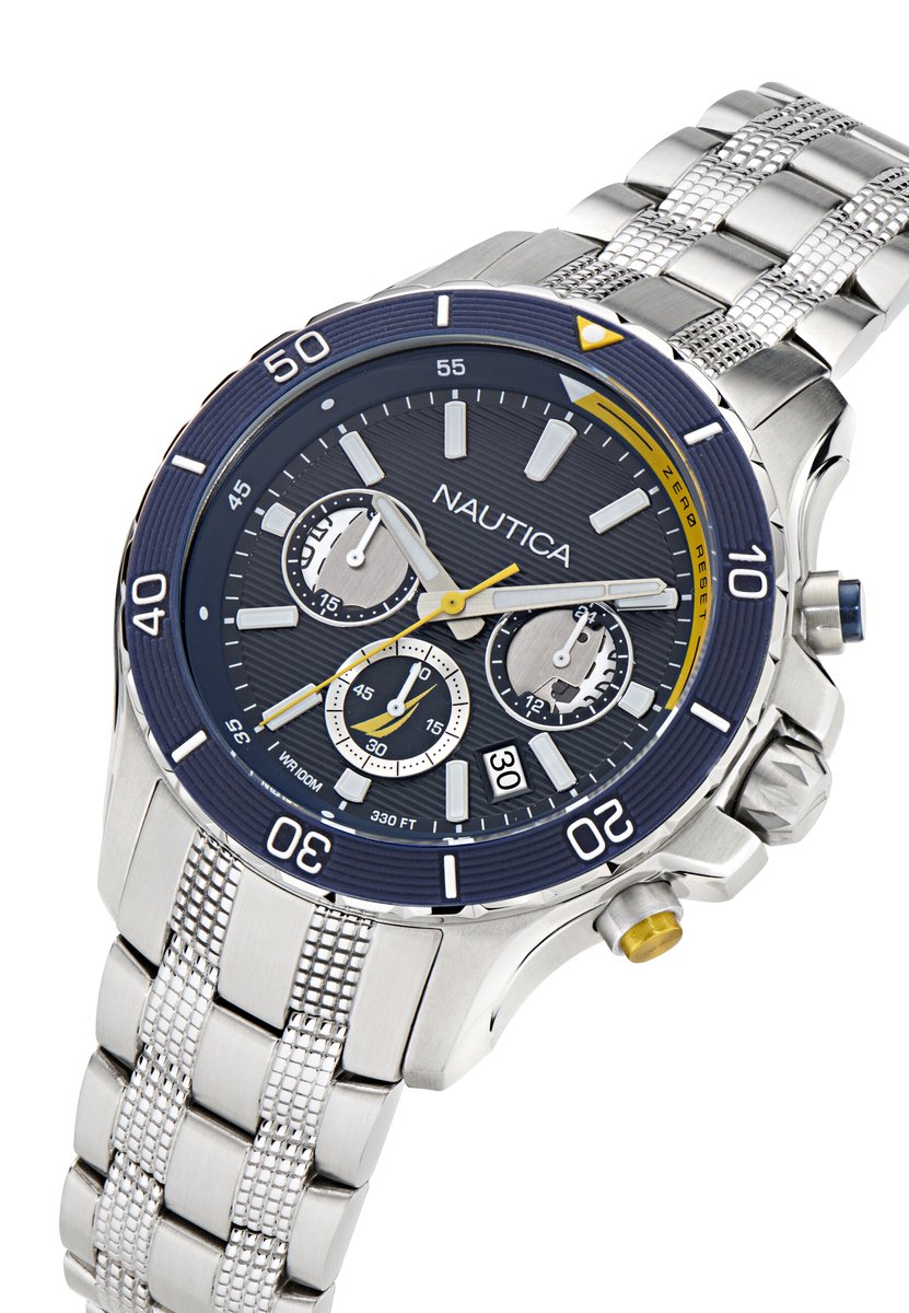 Nautica Nst Quartz Analoog Horloge Zilverkleurig En Blauw Material 100% Roestvrij Staal 100% Acero Inoxidablearmband 48 mm NAPNSF504, NAPNSF505