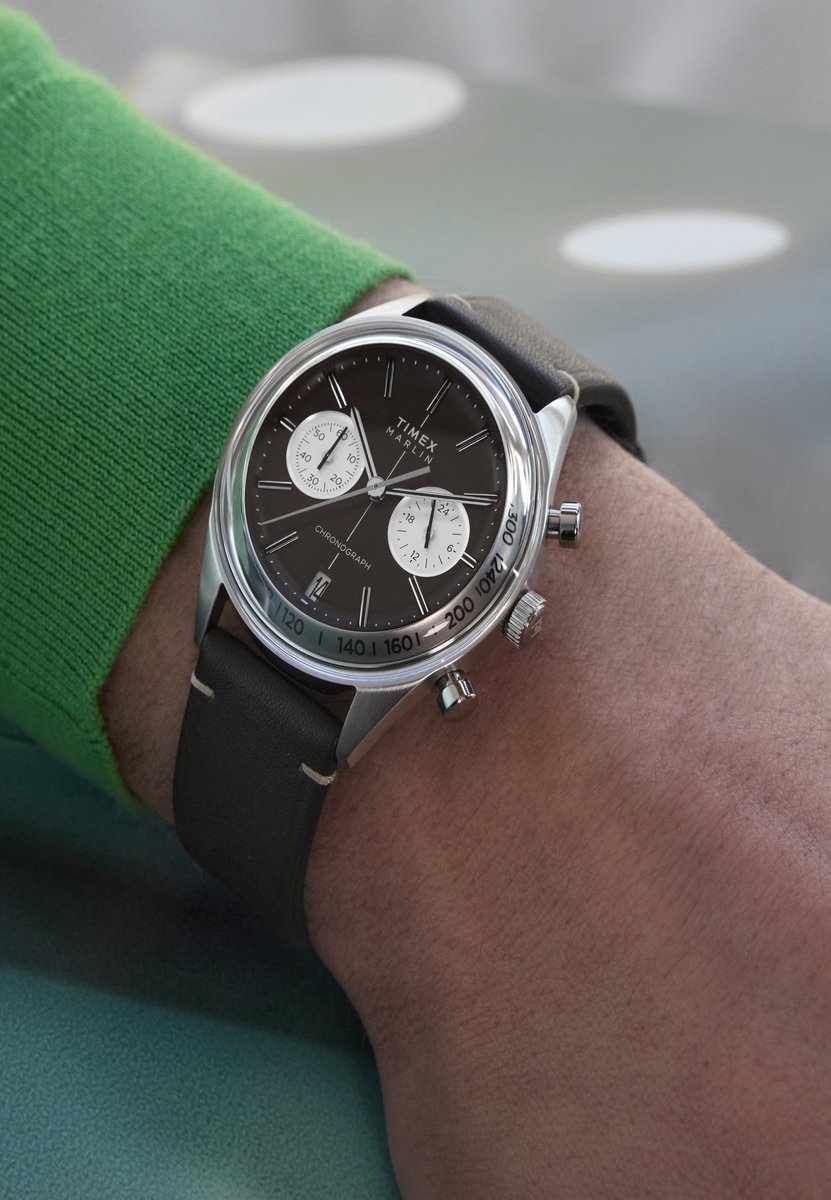 Timex Marlin® Jet Quartz Chronograph Quartz Chronograaf Horloge Bruin Kast: 100% Roestvrij Staal | Armband 100% Leer 40 mm TW2Y24700AJ