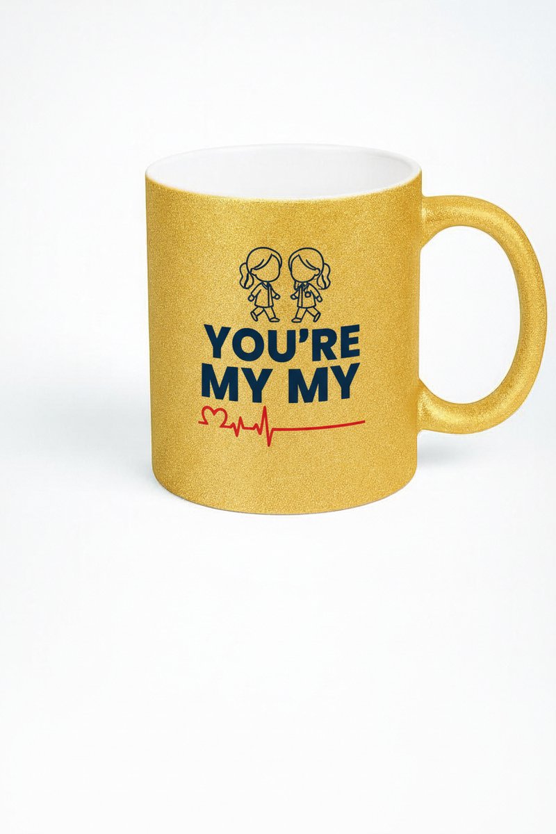 Gouden Glitter Mok 'You're My My' met Zorghelden & Hartslag – Cadeau Dokter Verpleegkundige