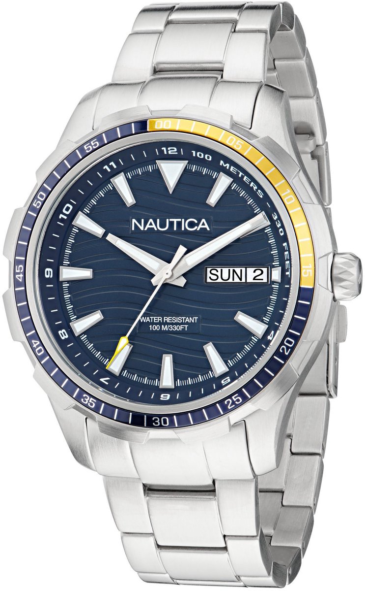 Nautica Nst Everyday Quartz Analoog Horloge Zilverkleurig Material 100% Roestvrij Staal 100% Acero Inoxidablearmband 44 mm NAPNSF513, NAPNSF514
