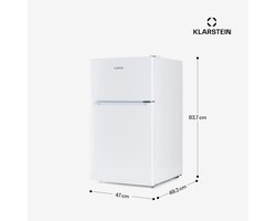 Klarstein Koelkast Big Daddy - met vriesvak, koel-vriescombinatie, stille koelkast, LED, 87 liter: 61 liter koelgedeelte en 26 liter vriesgedeelte, wit - Vrijstaand - Compact - Mini Fridge - Compact Koelkast - Kleine Koelkast