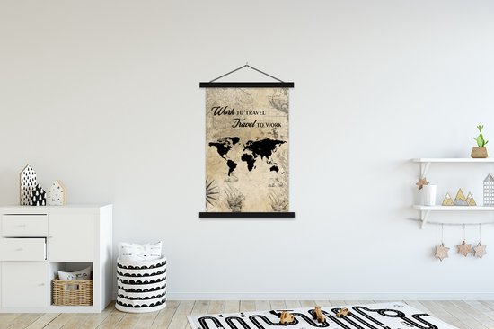 Décoration murale - Carte du Wereldkaart - Vintage - Citation - Affiche scolaire - 120x180 cm