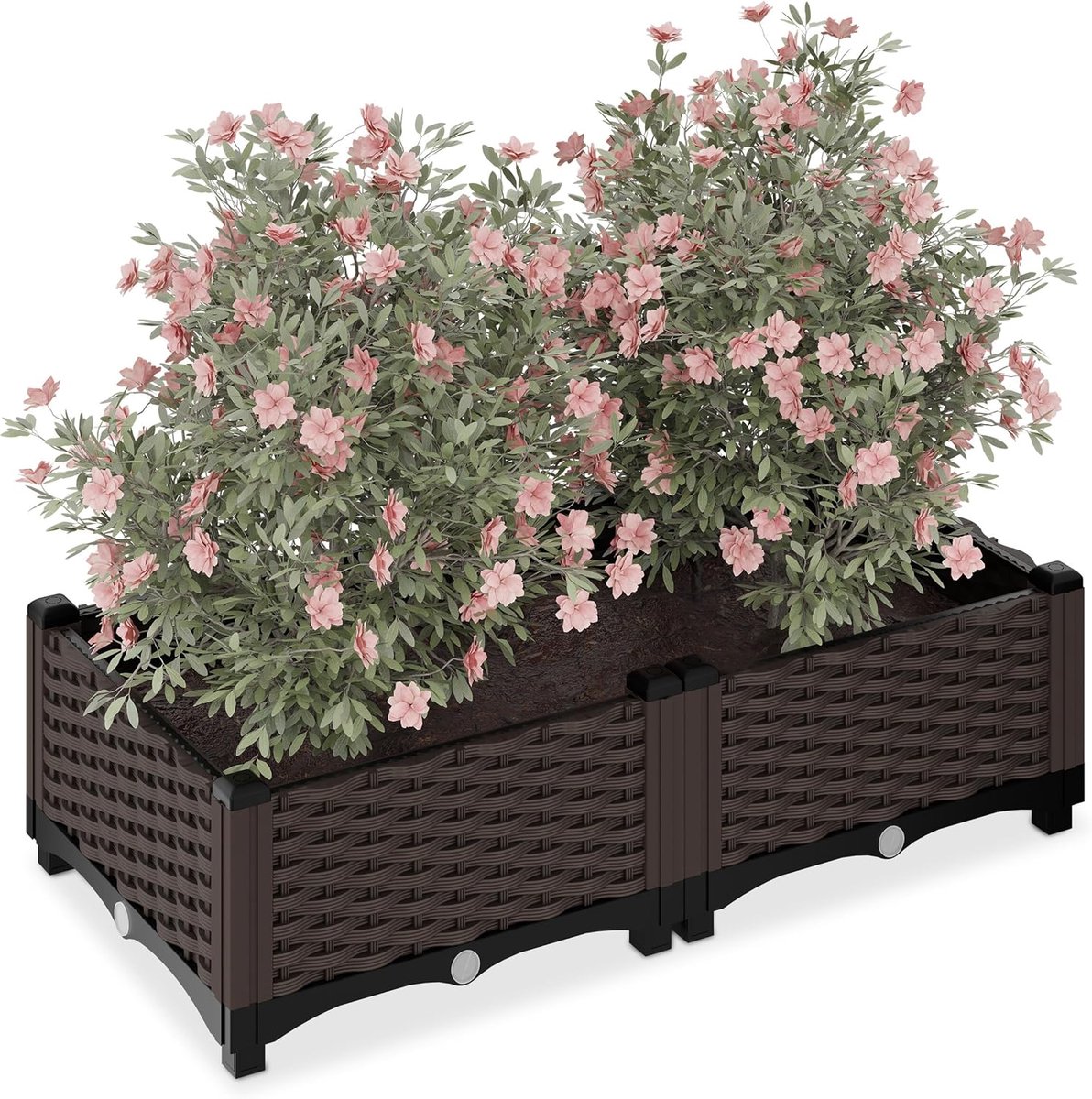 Famanu – Plantenbak rotanlook met waterreservoir rechthoekig 23 x 80 x 40 cm voor balkon en terras kunststof bruin