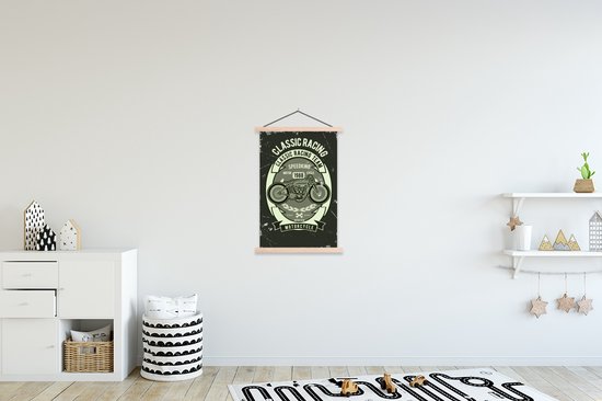 Posterhanger incl. Poster 60x90 cm - Schoolplaat - Motorfiets - Vintage - Illustratie - Quote - Textielposter - Blanke latten - Vaderdag cadeau - Geschenk - Cadeautje voor hem - Tip - Mannen