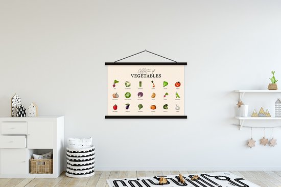 Posterhanger incl. Poster 120x80 cm - Schoolplaat - Keuken - Groente - Eten - Textielposter - Zwarte latten - Cadeau voor vrouw