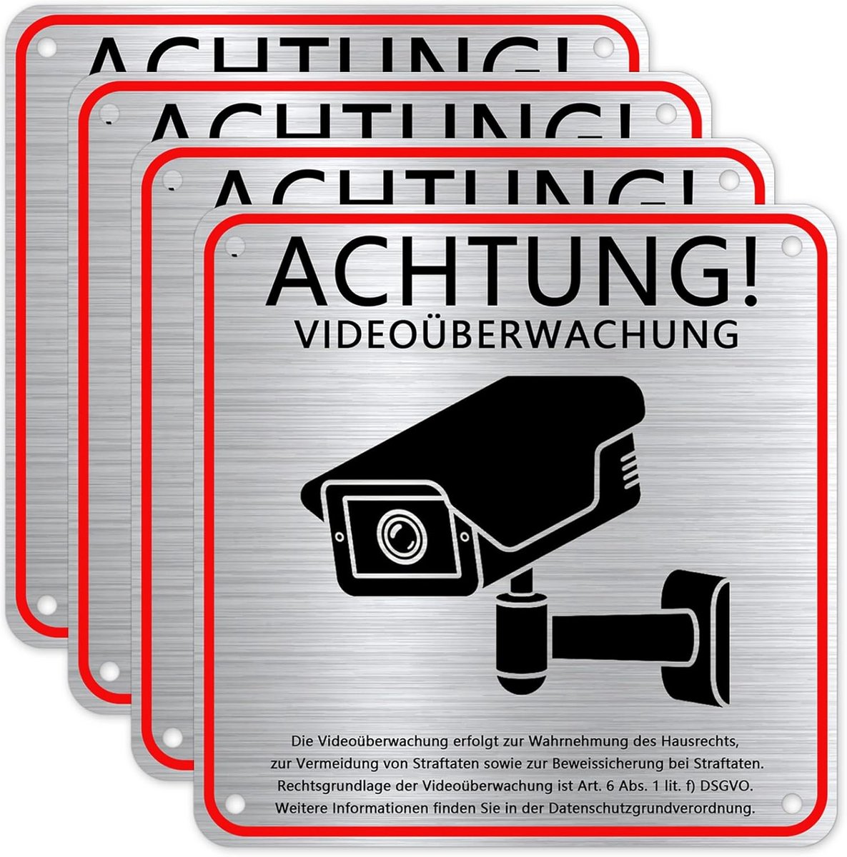 Waarschuwingsbord Videobewaking 15 x 15 cm - Aluminium - 4 Stuks - Weerbestendig en Duurzaam