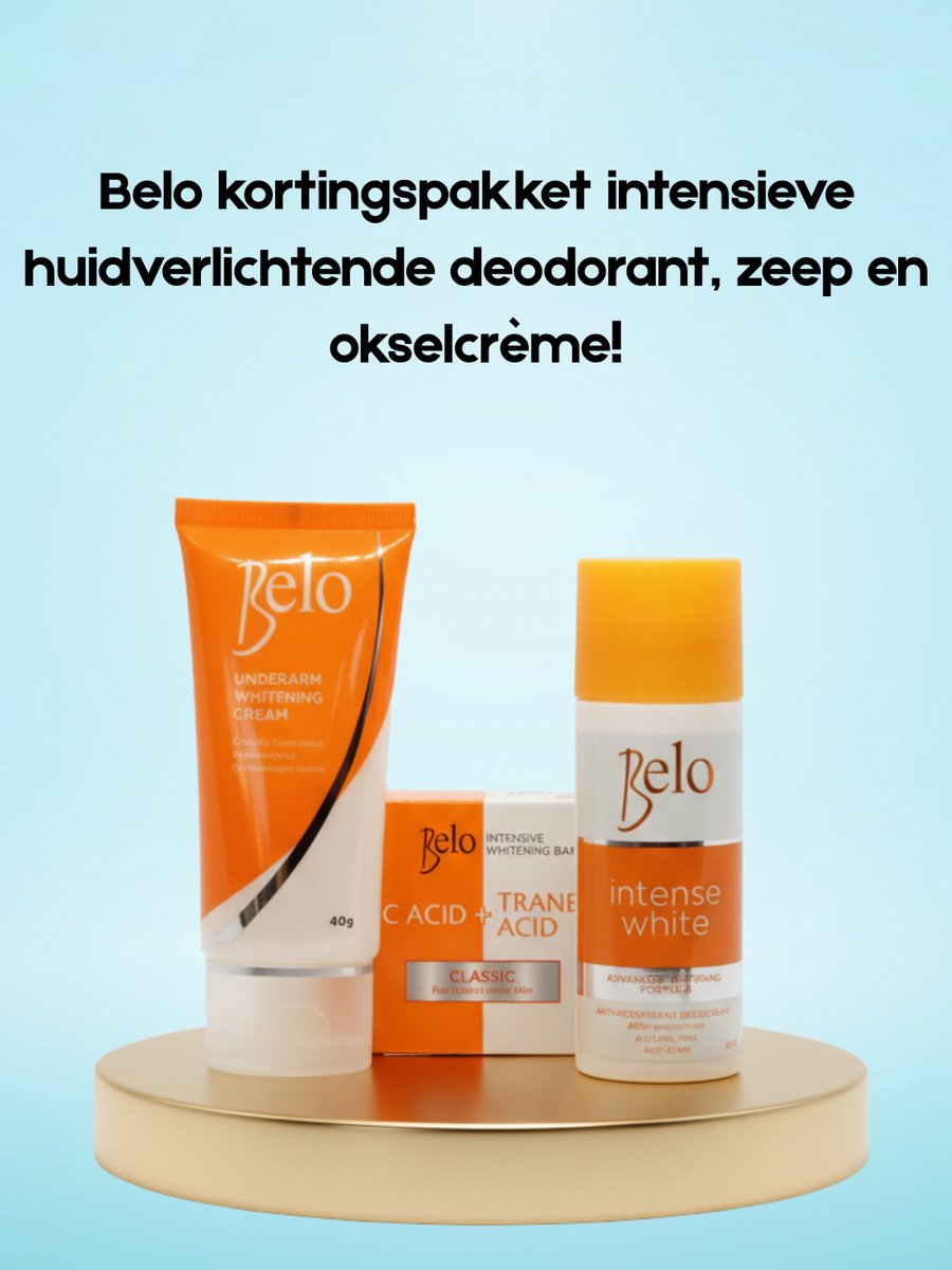 Belo kortingspakket intensieve huidverlichtende deodorant, zeep en okselcrème!
