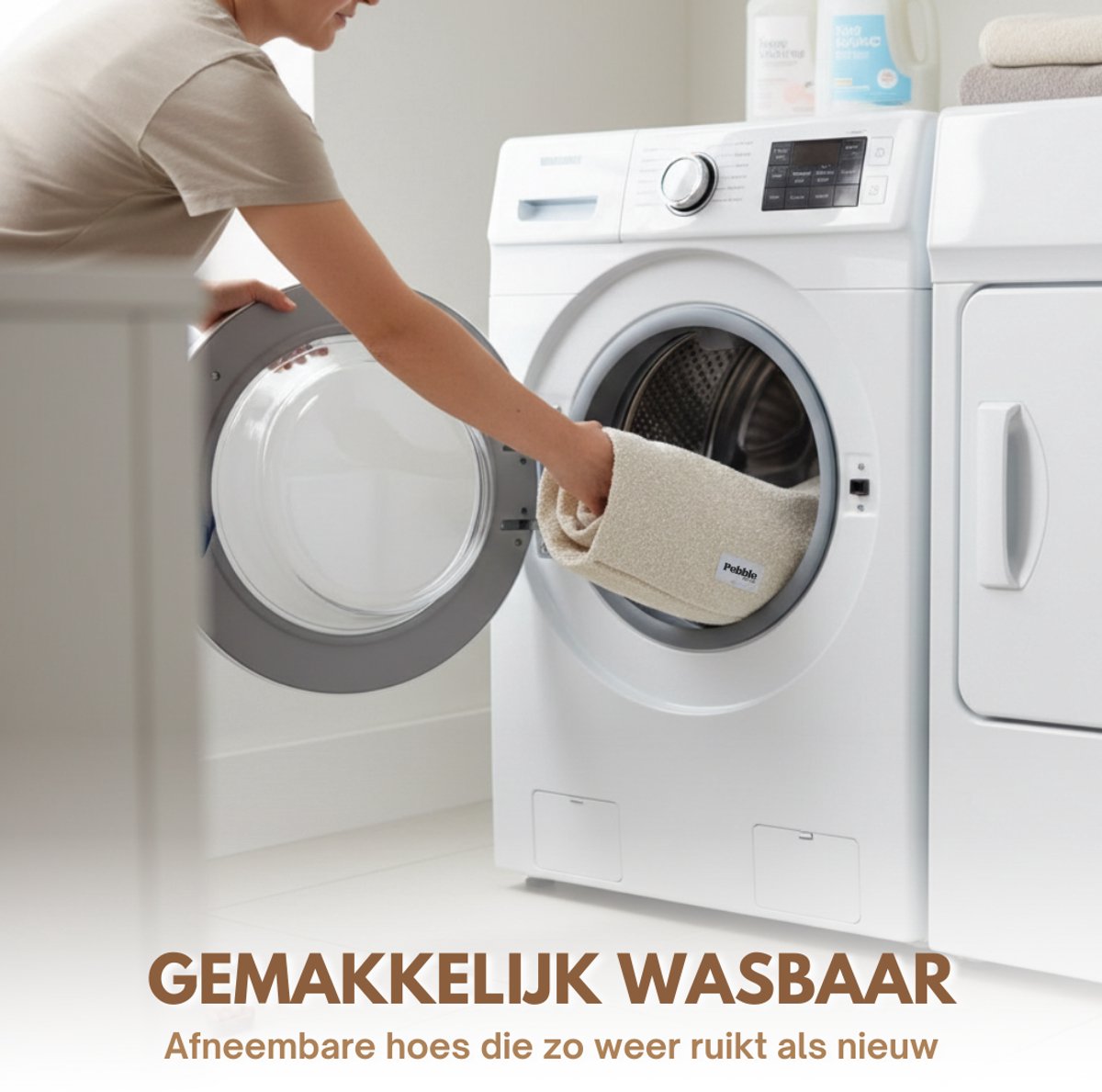 Pebble Orthopedische Hondenmand 88x63 cm Creme Wit - Wasbaar - Teddy - Hondenbed - Stevige Bodem - Zacht Pluche - Hondenkussen - Voor Middelgrote Honden thumbnail 5