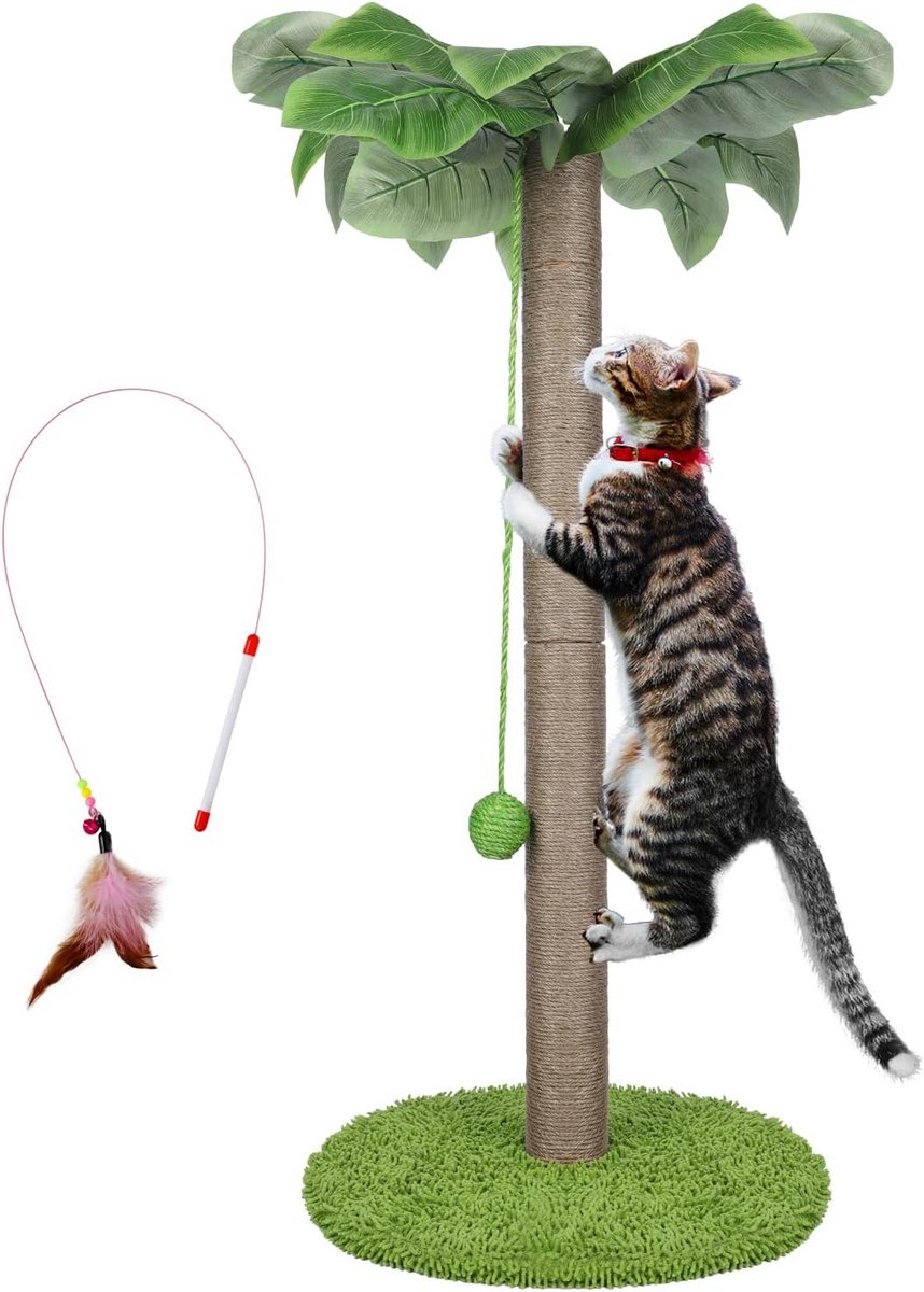 Kattenkrabpaal 85 cm – Natuurlijk sisal, Stabiele Basis en Speelgoed voor Huiskatten