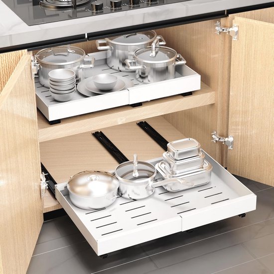 Telescopische lade, uittrekbare lade, keukenkast, organizer voor keukenkasten, lade-organizer, geen boren en spijkers nodig, keukenlade (Wit, 25 cm breed (1 stuk