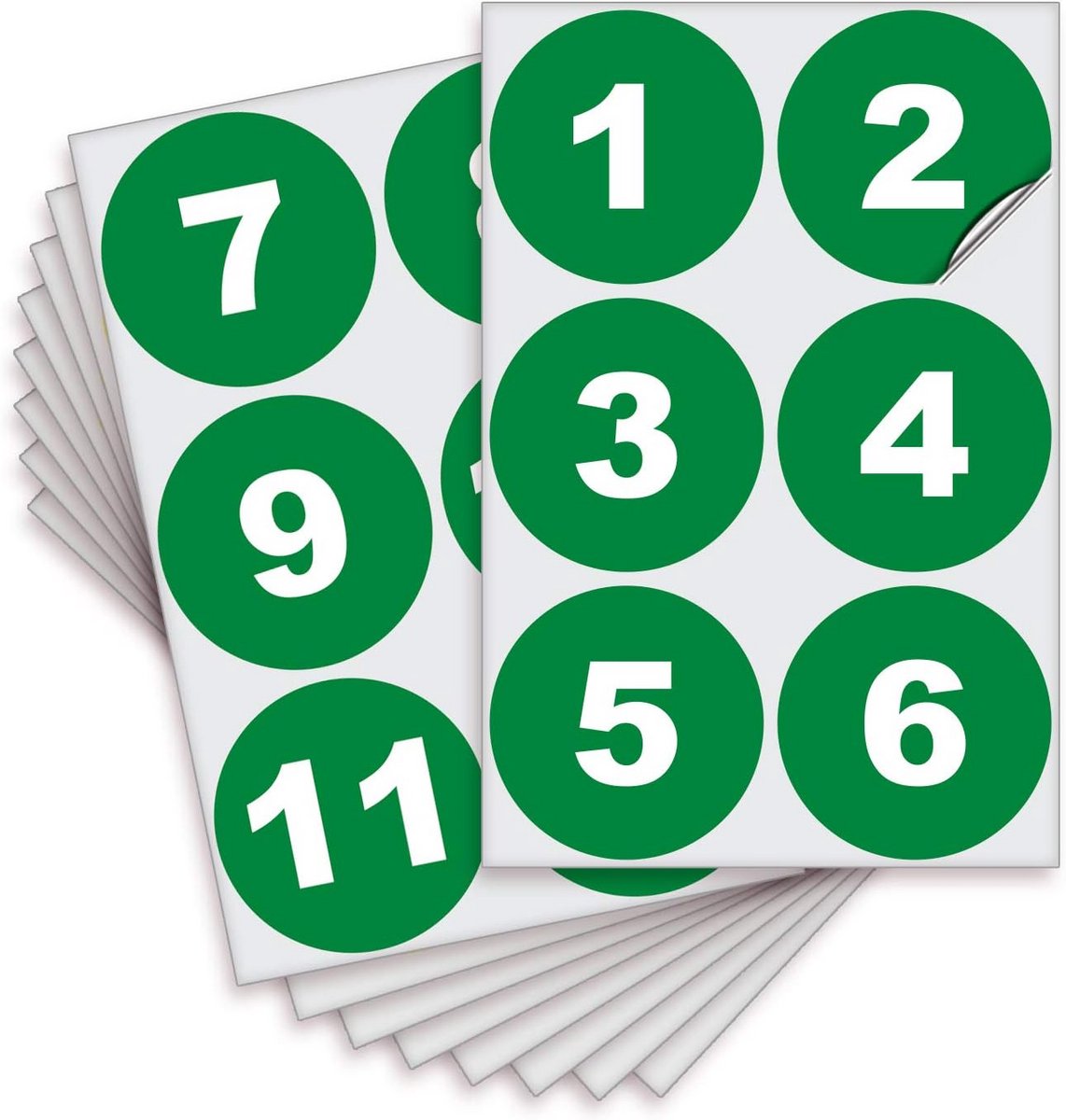 Ronde Vinyl Nummerstickers 1 tot 50 - Groen Gecodeerd en Zelfklevend