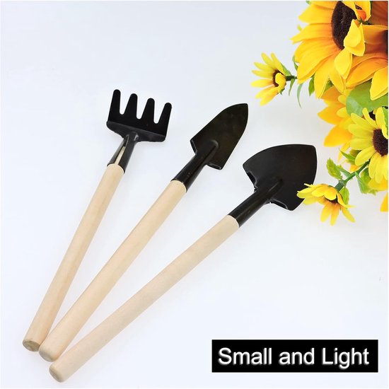 Set van 3 draagbare mini-tuingereedschappen - miniatuur tuinhark, troffel en schep voor zaaien, bonsai, vetplanten, kruiden, terraria en aanplant van Merkloos	 — afbeelding 3